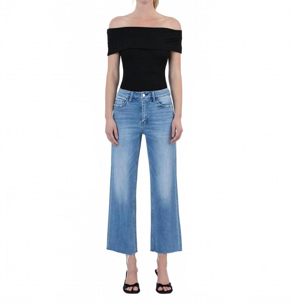 NEW FLYING MONKEY lainey high rise raw hem crop slim wide jeans in blue
